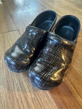 Dansko Black Patent Clog Mules